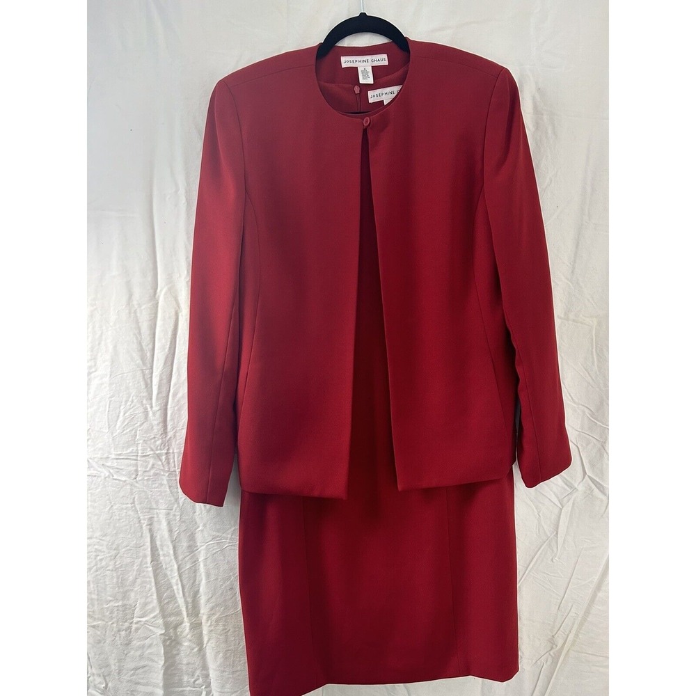 Josephine Chaus Dress Womens 10 Red Sheath Dressy Classic Career W/Jacket Size 8